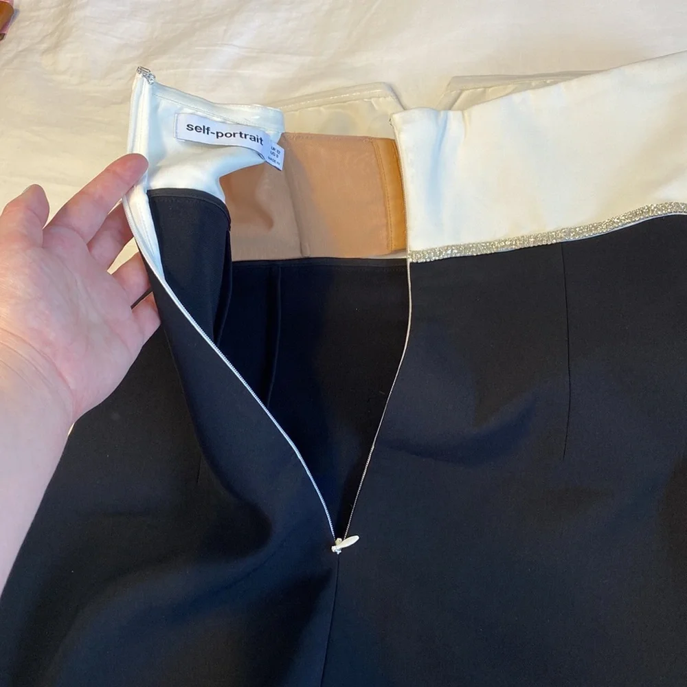Self-Portrait Black And White Crepe Bow Mini Dress - Picture 9 of 14